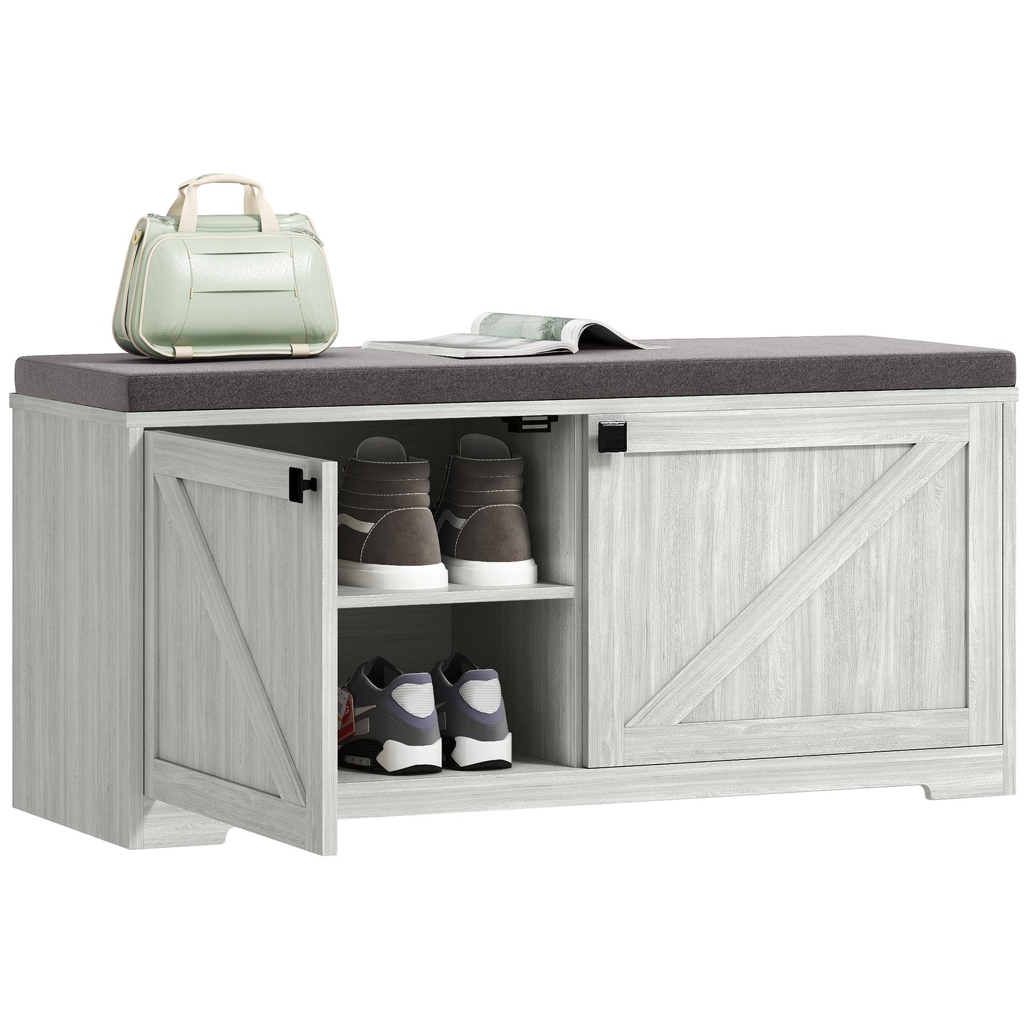 Shoe Storage Bench with Padded Seat, Entryway Bench Holds up to 352 lb, Shoe Organizer, 8 Pairs, Light Grey