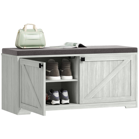 Shoe Storage Bench with Padded Seat - Light Grey