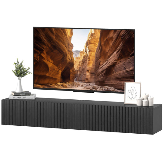55" Floating TV Stand with Flip-Down Doors - Black