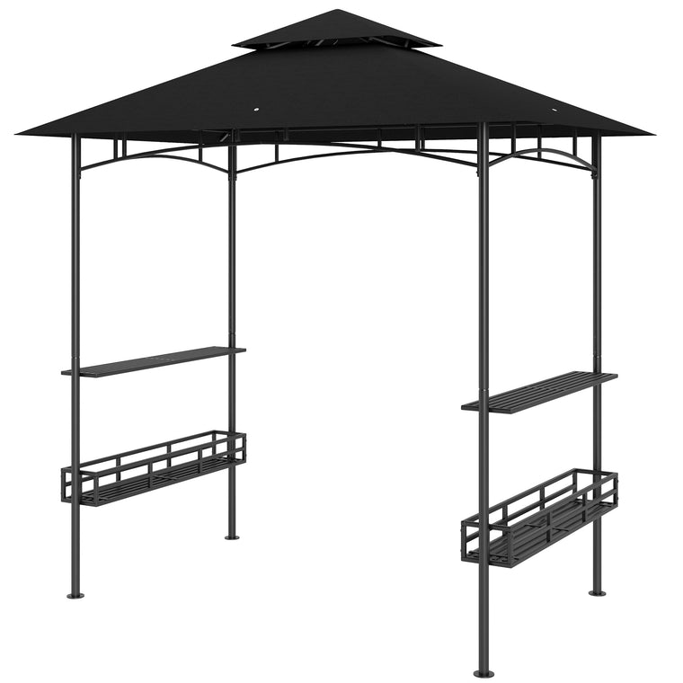 8' x 5' Dark Grey 2-Tier BBQ Gazebo with Side Shelves