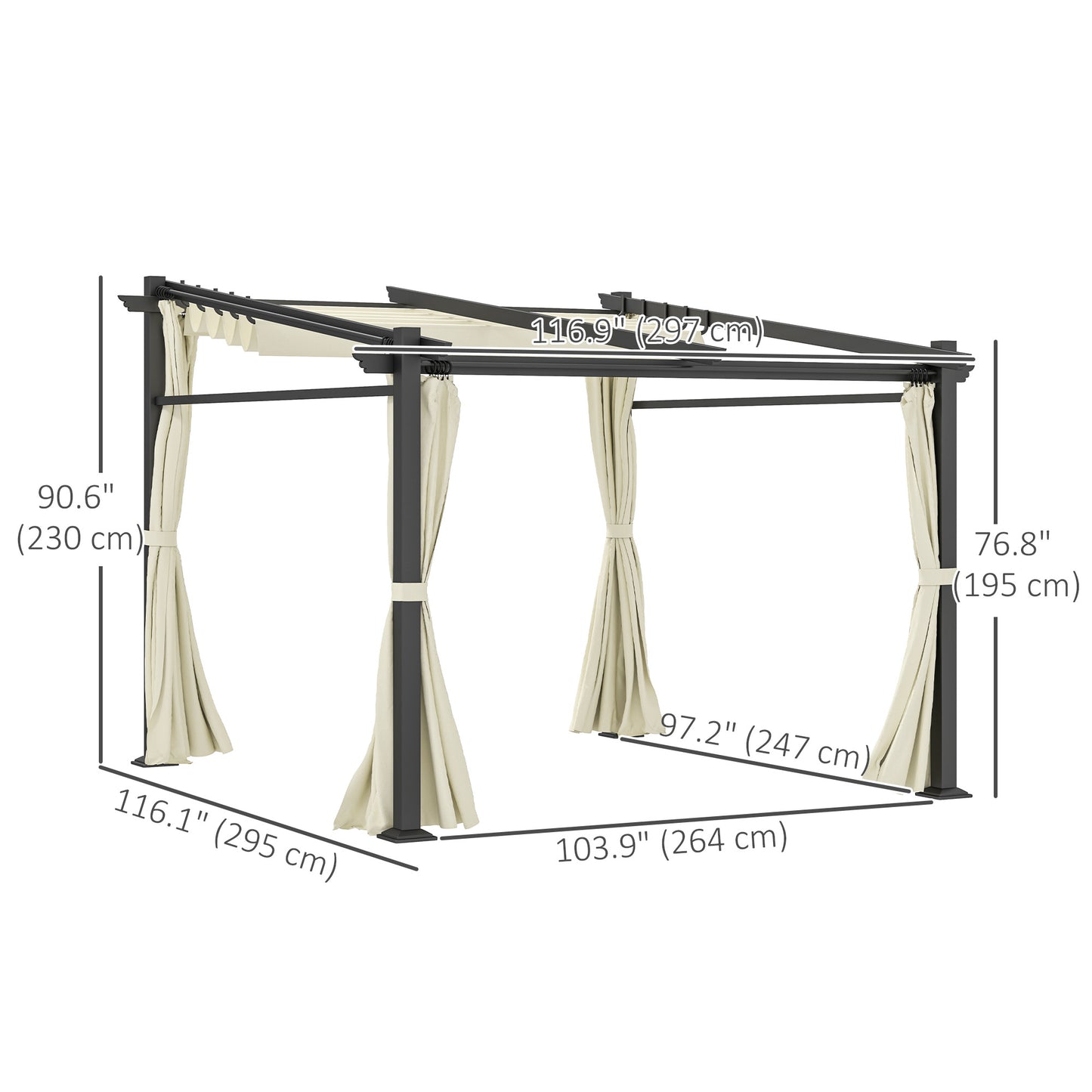 Metal Pergola with Sliding Roof Canopy, Retractable Pergola Canopy