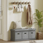 Shoe Storage Bench with Seat, Entryway Bench Seat with Cushion, 3 Fabric Drawers for Hallway, Grey