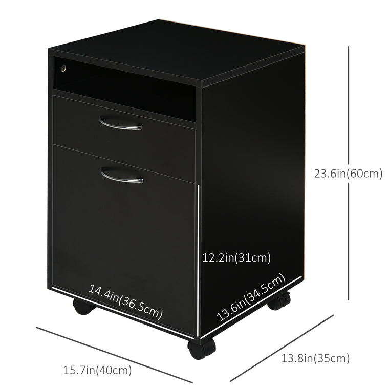24" Small Filing Cabinet with Drawer and Wheels