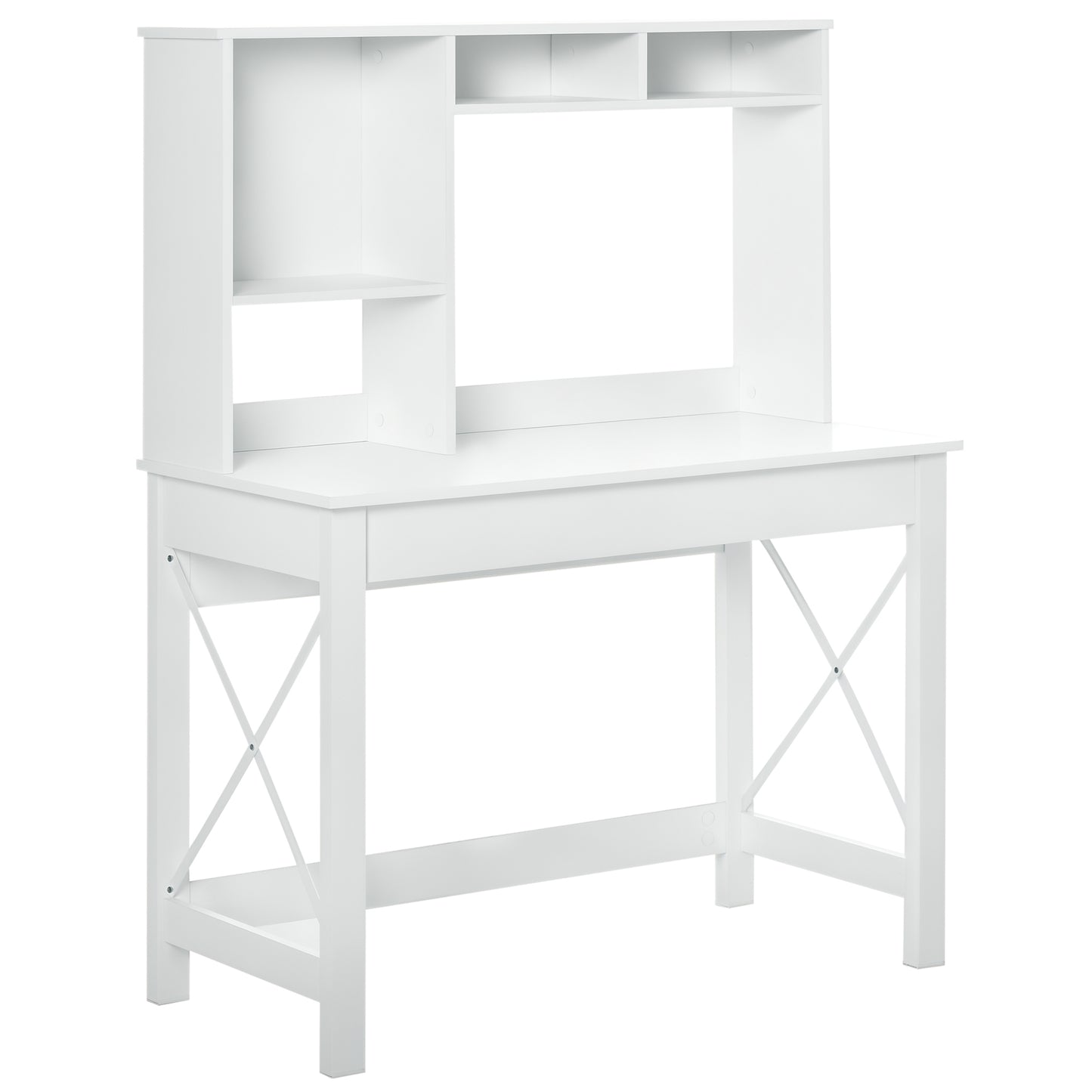 Computer Desk with Hutch, Home Office Table with Storage Shelves and Open Compartments for Writing, Work, White