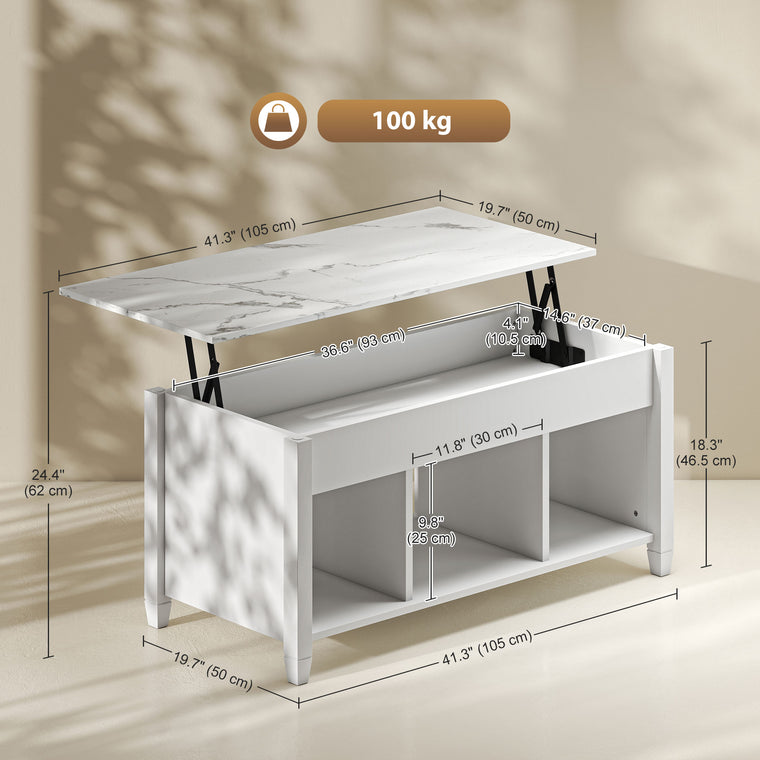 41" Lift Top Coffee Table with Hidden Storage - White