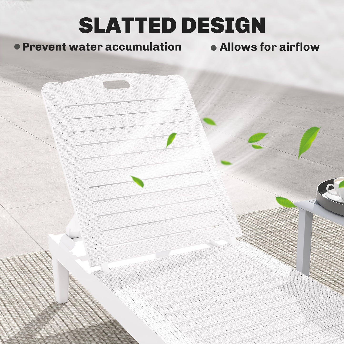 Outdoor Lounge Chair Set of 2, Waterproof Resin Lounge Chairs with 4-Position Adjustable Backrest for Backyard, White