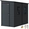 4.3' x 8' Outdoor Storage Shed with Floor, Garden Shed with Lockable Doors and Windows, Dark Grey
