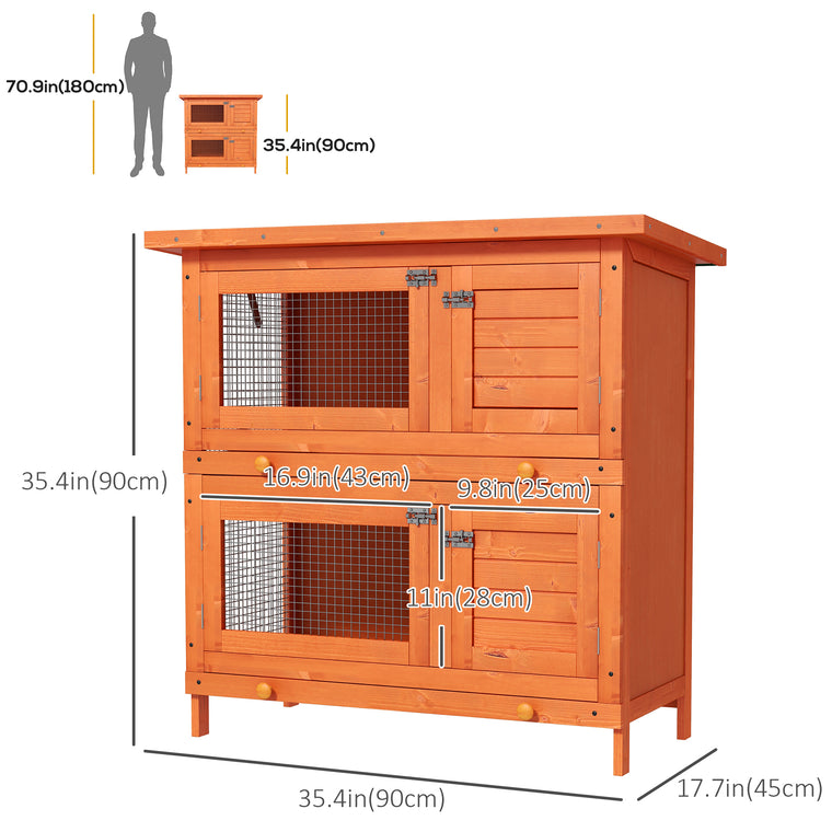 2-Tier Yellow Wooden Rabbit Hutch with 2 Main Rooms