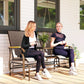 Outdoor 2-Person Glider Bench, Outside Swing Glider Chair Loveseat with Breathable Mesh, Table, Steel Frame