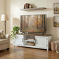 TV Stand for TVs up to 65 Inch, Entertainment Center with 2 Open Shelves, 2 Cabinets, Thick Top, White and Brown