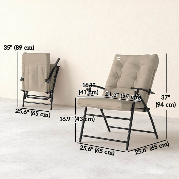 2-Piece Padded Folding Chair Set with Adjustable Backrest - Khaki