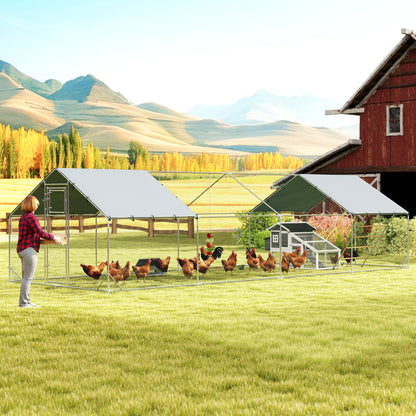 Large Metal Chicken Run with Waterproof Cover & Feeder