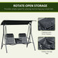 2 Person Covered Porch Swing Patio Swing with Pivot Storage Table, Cup Holder, & Adjustable Overhead Canopy, Black