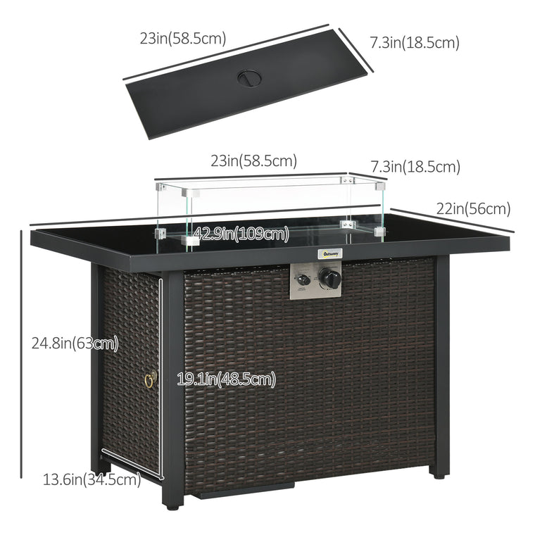 Coffee 43" Wicker Propane Fire Pit Table with Wind Guard