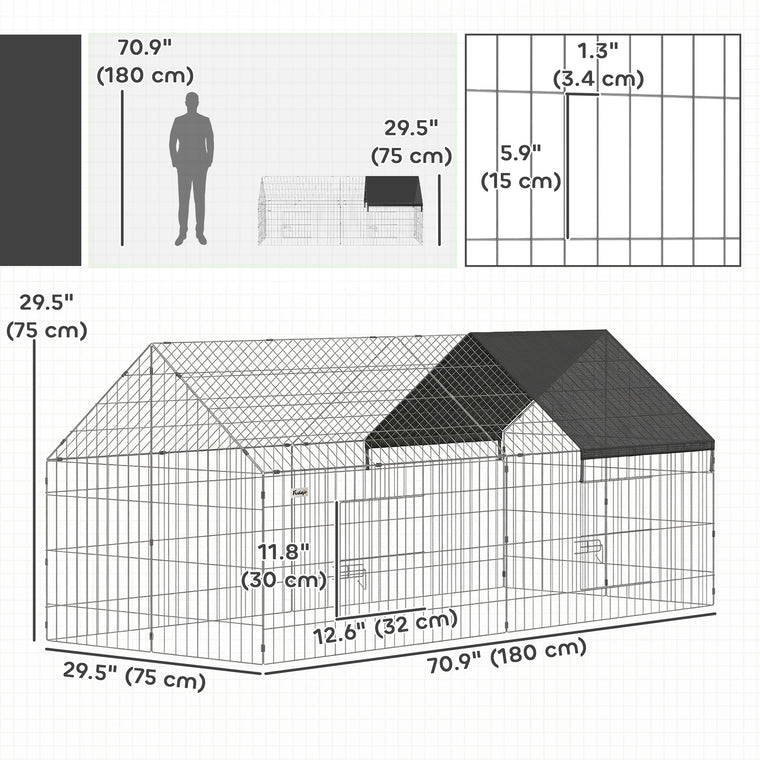 71" Black Metal Chicken Coop with UV-Resistant Cover