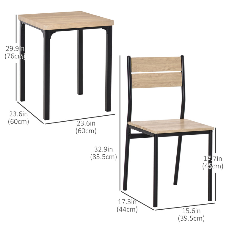 3-Piece Dining Set for 2 with Metal Legs - Natural Wood