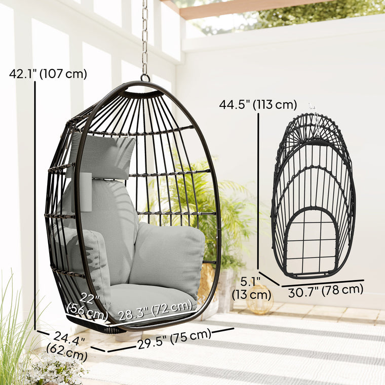Foldable Basket Egg Chair with Pillow and Cup Holder