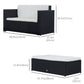 2 Pieces Wicker Patio Furniture Set with Double Ottoman, Outdoor PE Rattan Conversation Set with Loveseat and Two Seat Ottoman, Cream White