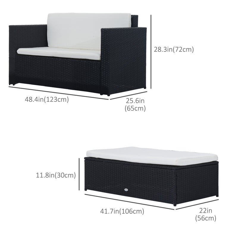 2-Piece PE Rattan Conversation Set with Double Ottoman