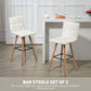 Modern Bar Stools Set of 2, 38" Upholstered Kitchen Island Stool with Solid Wood Legs, White