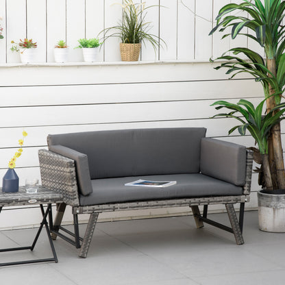 Convertible Wicker Loveseat Grey Patio Chaise Lounge