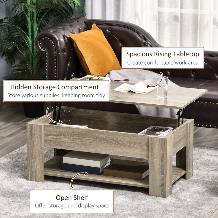 Lift Top Coffee Table with Hidden Storage - Grey