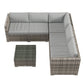 4 Pieces Rattan Wicker Outdoor Conversation Furniture Set w/ Corner Sofa Loveseats Coffee Table Cushions, Grey