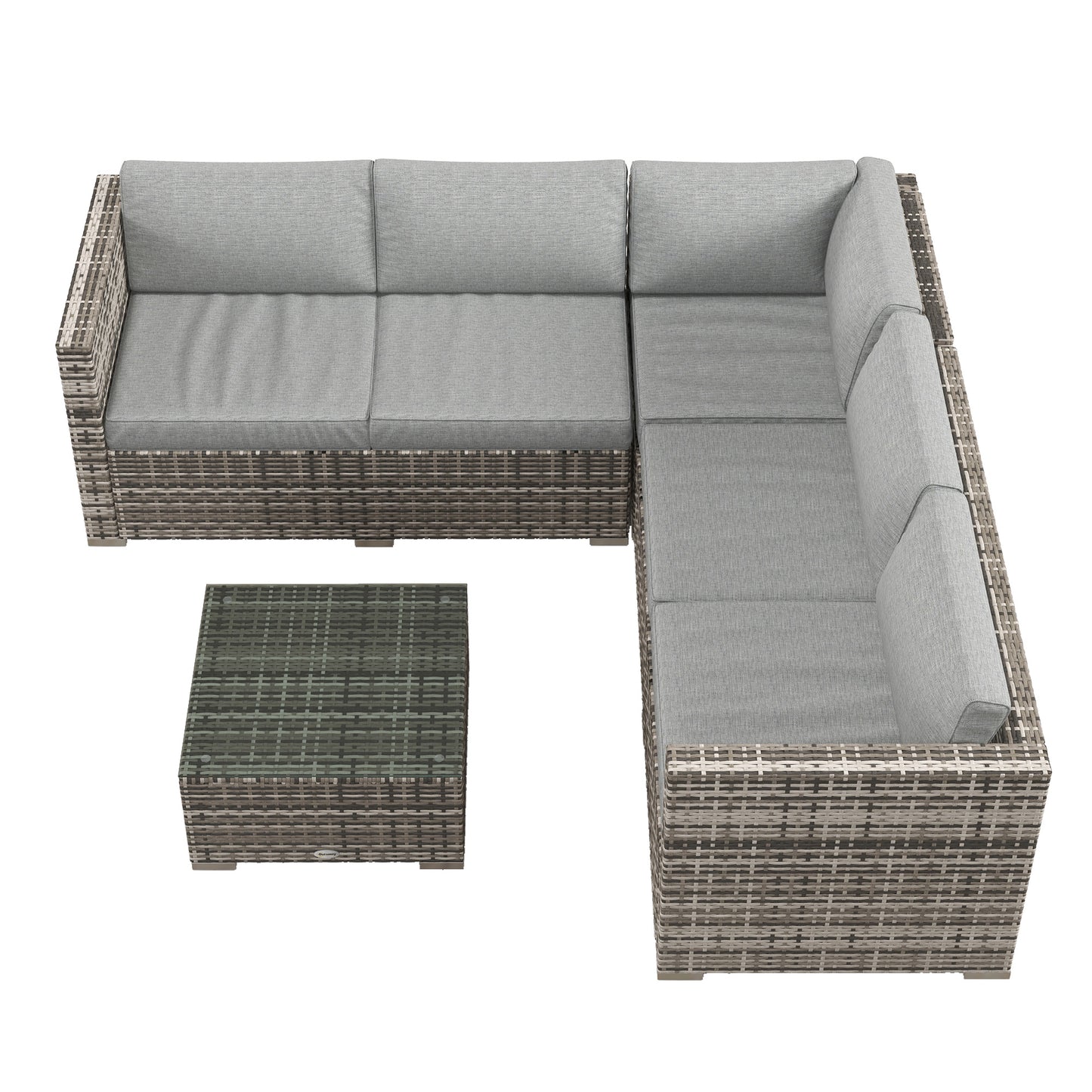 4 Pieces Rattan Wicker Outdoor Conversation Furniture Set w/ Corner Sofa Loveseats Coffee Table Cushions, Grey