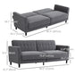 Convertible Bed with Couch, Button Tufted Fabric Sofa Bed with Adjustable Back for Living Room, Charcoal Grey
