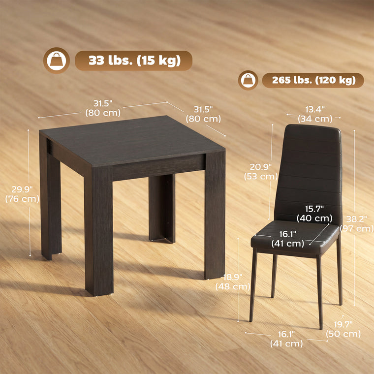 Square Dining Table Set for 2 with PU Leather Chairs
