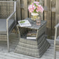 Rattan Wicker Side Table, 21.3" Square Outdoor End Table with Umbrella Hole 2-Tier Storage for Patio Garden Mixed Grey