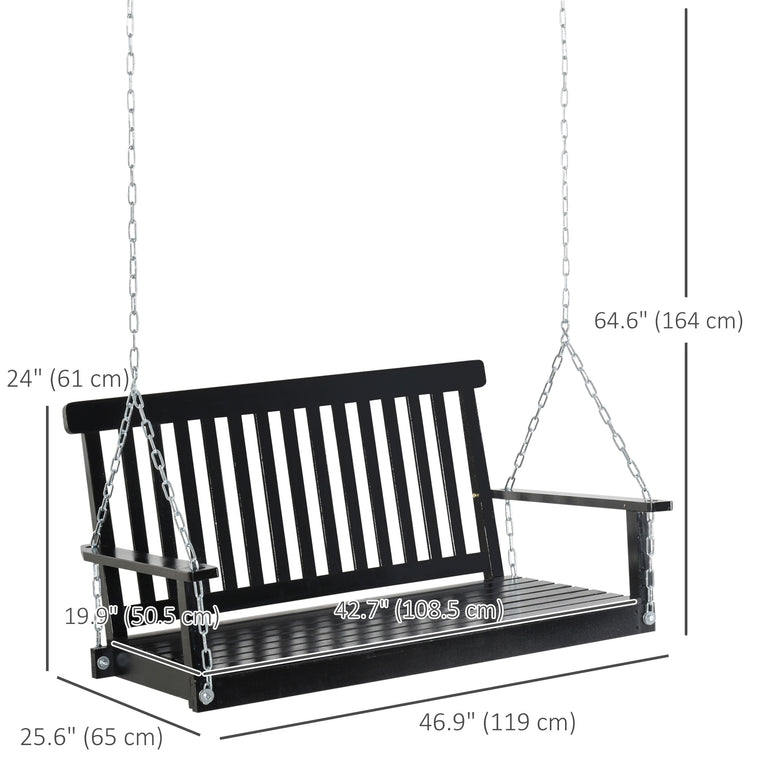 2-Seater Fir Wood Porch Swing with Slatted Design