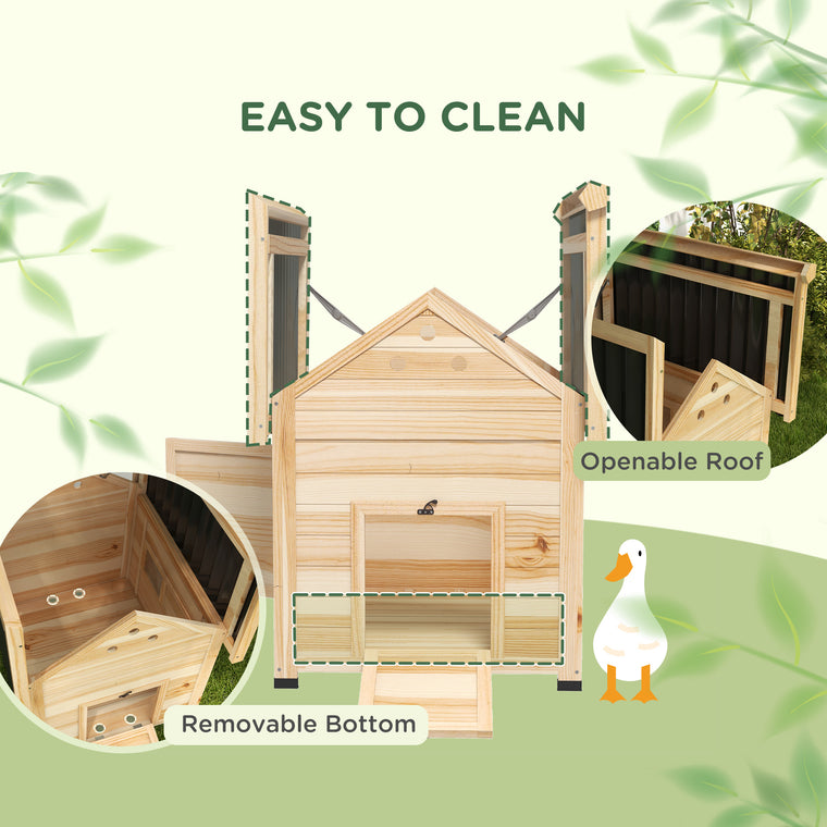 Natural Wood Duck Coop with Openable Roof & Double Doors