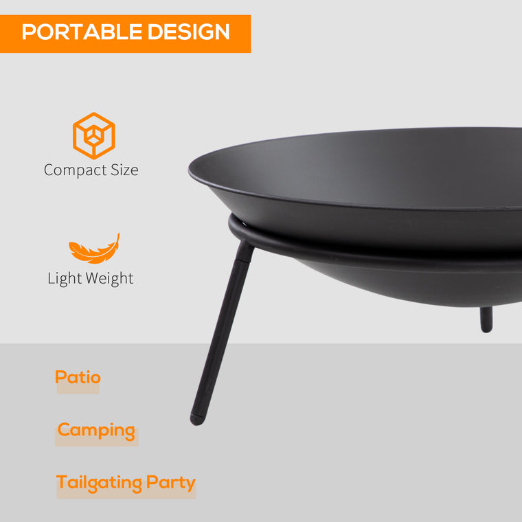 Black Wood-Burning Fire Brazier Patio Heater with Poker