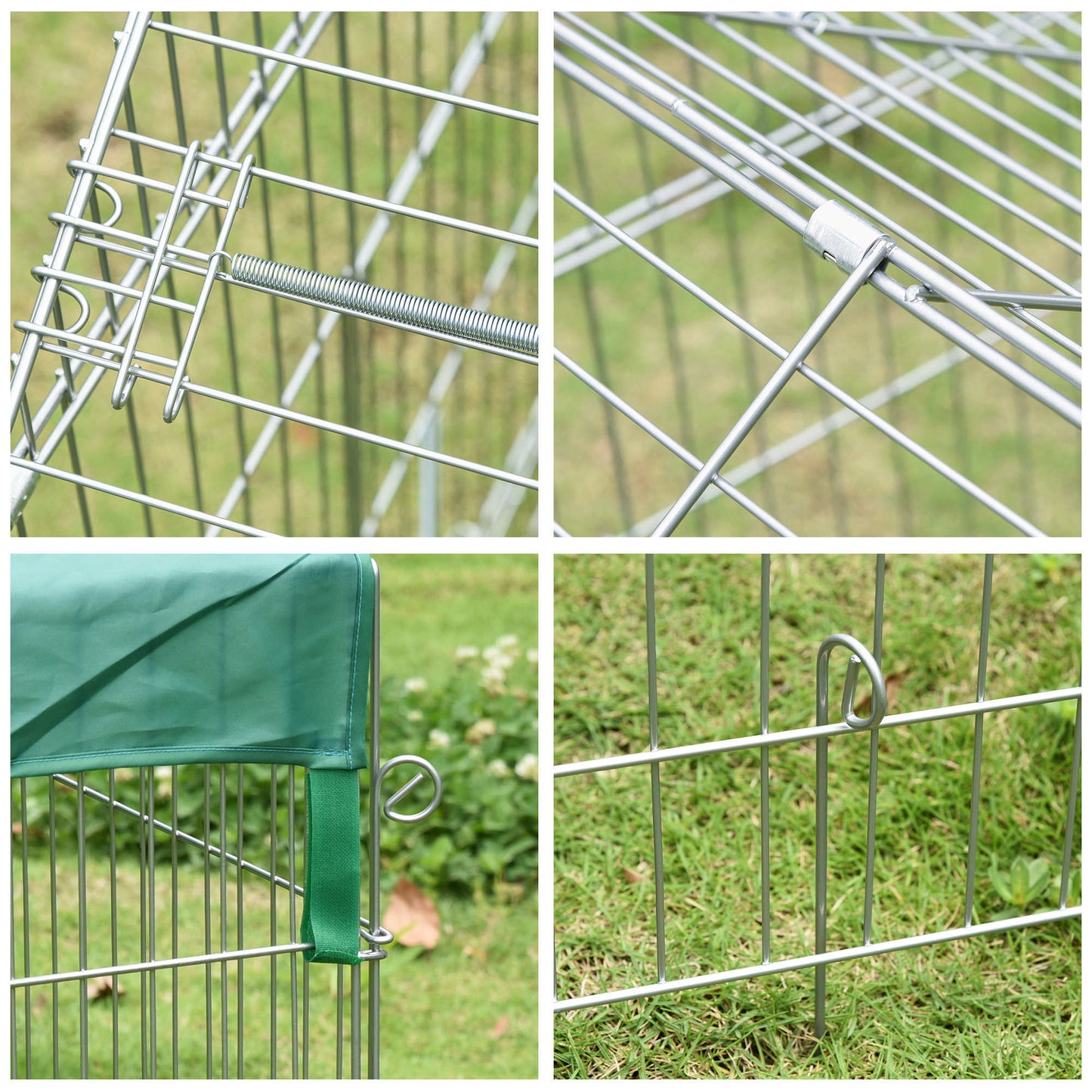 Pet Playpen with Roof, Metal Guinea Pig Cage, Rabbit Pen, Chicken Coop Run, Catio Cat Enclosure with Cover, Doors, Indoor Outdoor for Small Animals, 87" x 41" x 41", Green