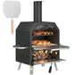Outdoor Pizza Oven with 12" Pizza Stone, Peel, Wood Fired 2-Layer Stainless Steel Pizza Maker