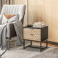 Modern Bedside Table with 2 Drawers and Steel Frame, Sofa Side Table for Bedroom Living Room, Black and Oak