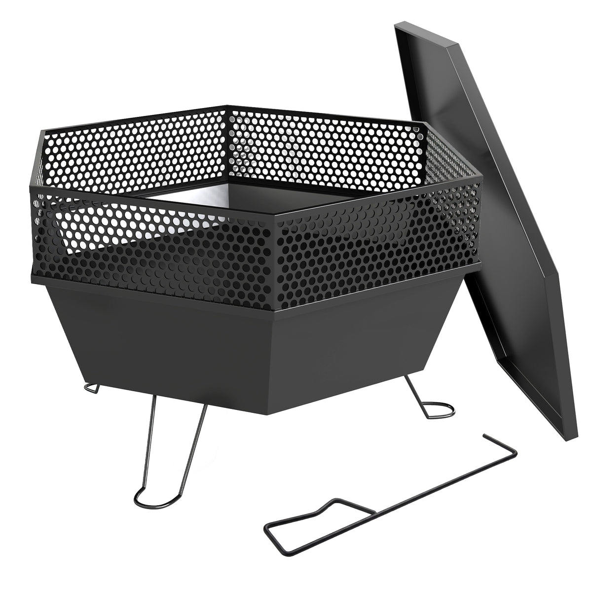 20" Foldable Wood-Burning Fire Pit with Poker