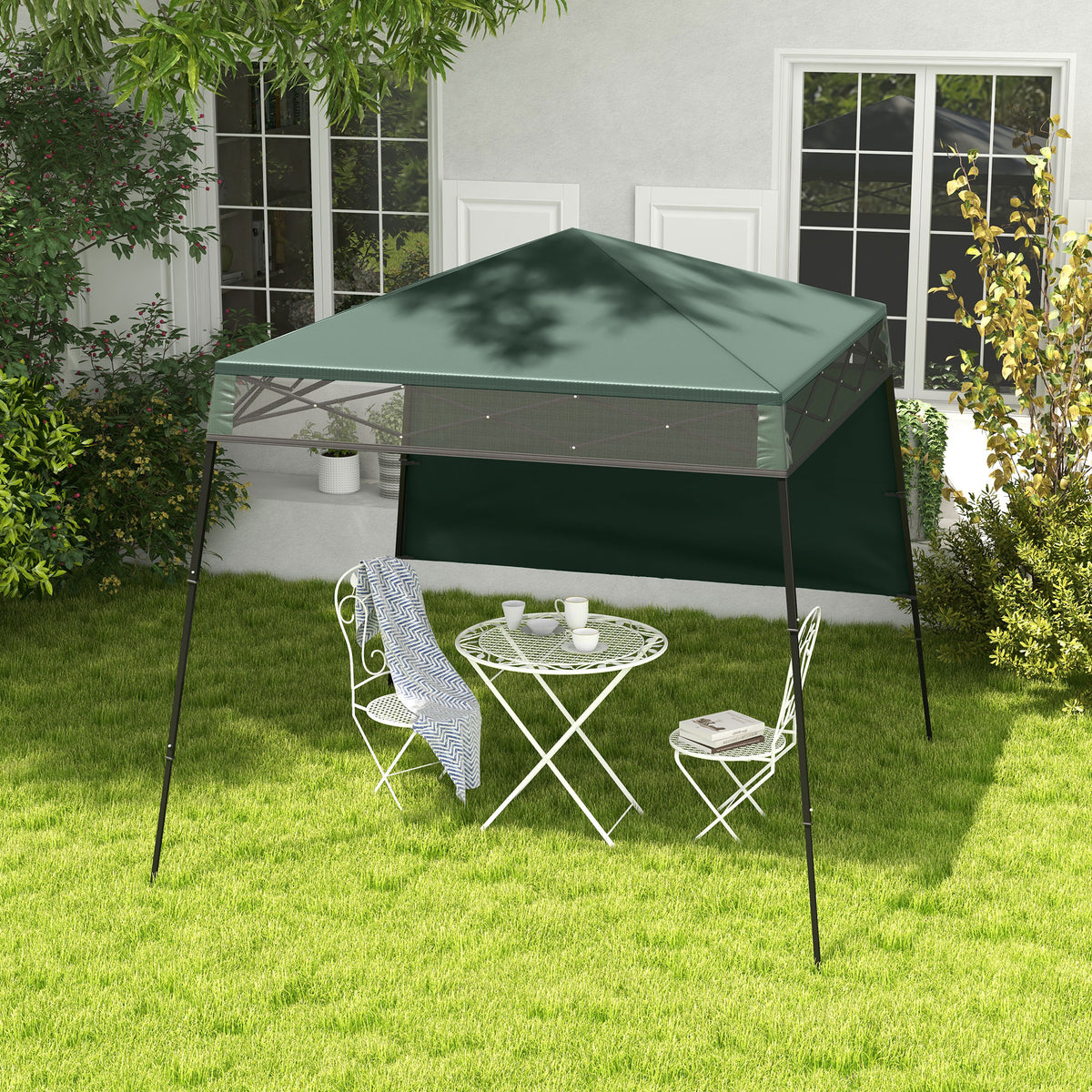 7' x 7' Green Pop-Up Canopy Tent with Backpack & Inclined Legs