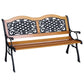 50" Outdoor Garden Bench, Park Patio Bench Loveseat, Wood & Metal Frame with Plastic Flourish Backrest, Natural Wood