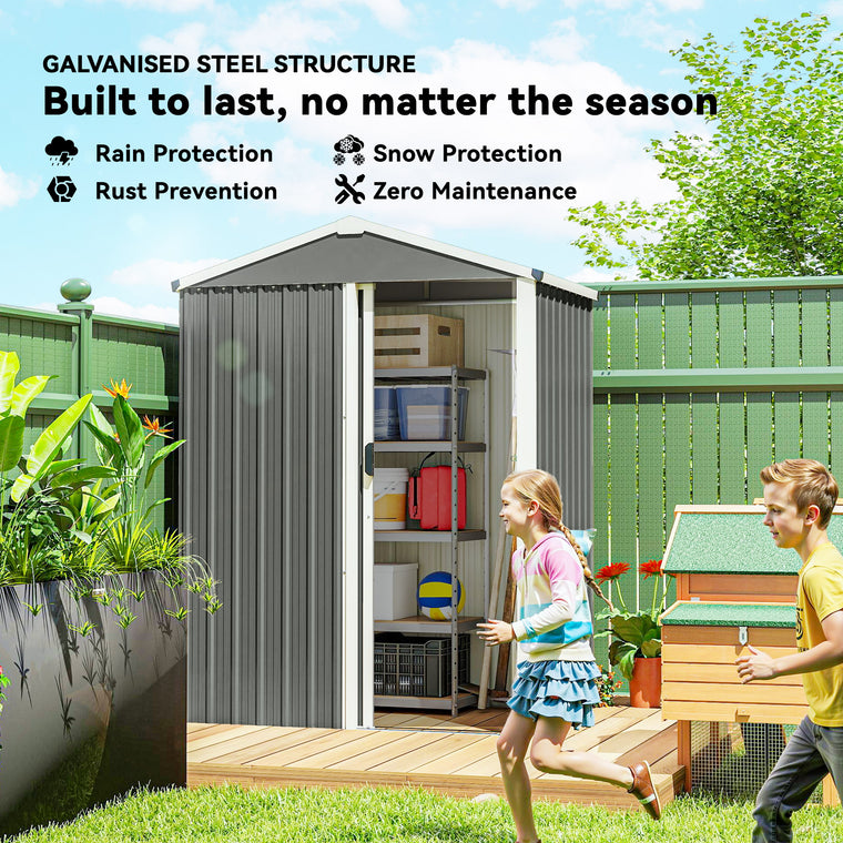 4.5' x 3' Waterproof Metal Garden Shed - Light Grey