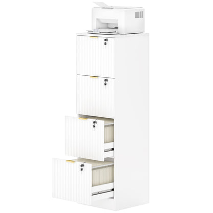 4-Drawer Fluted Filing Cabinet with Lock - White