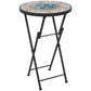 Mosaic Outdoor Patio Side Table, 14" Round Folding Outdoor Coffee Table with Steel Frame for Balcony Deck Patio Terrace, Mixed Colour