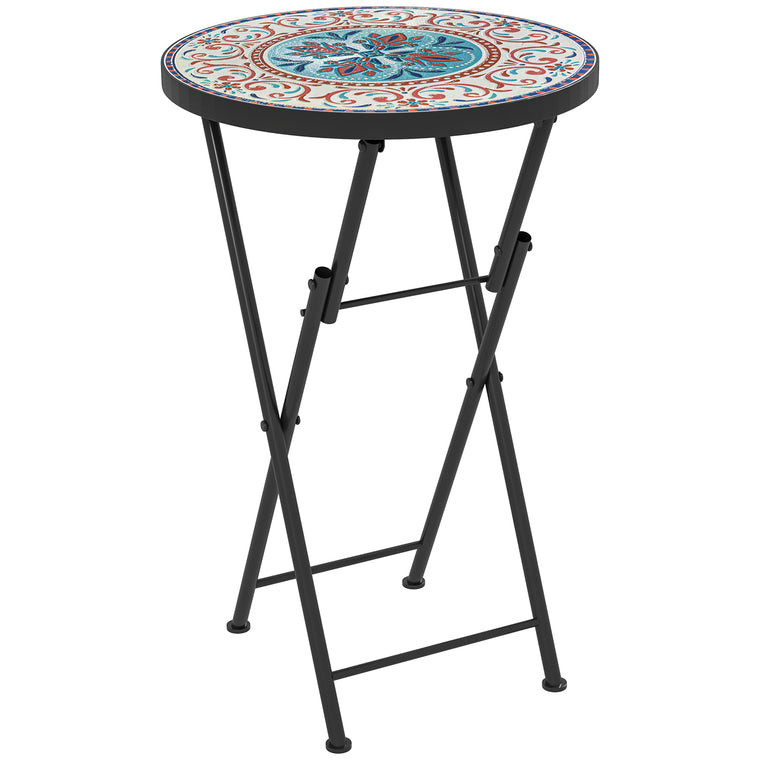 14" Round Mosaic Folding Coffee Table with Steel Frame