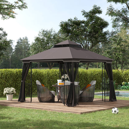 10' x 10' Coffee Soft-Top Gazebo with Double Tier Roof & Hooks