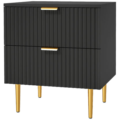 Nightstand with 2 Drawers and Metal Legs - Black