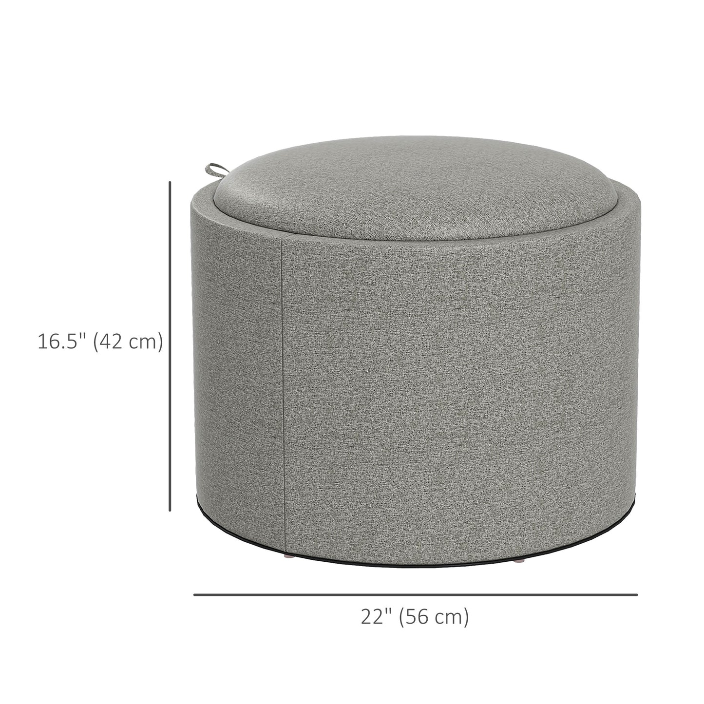 Round Coffee Table, End Table with Hidden Storage and Tray Top, Linen Upholstered Footrest for Living Room