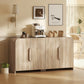 Sideboard Buffet Cabinet, 62" Modern Kitchen Storage Cabinet with Soft-Close Doors and Adjustable Shelves, Natural Wood