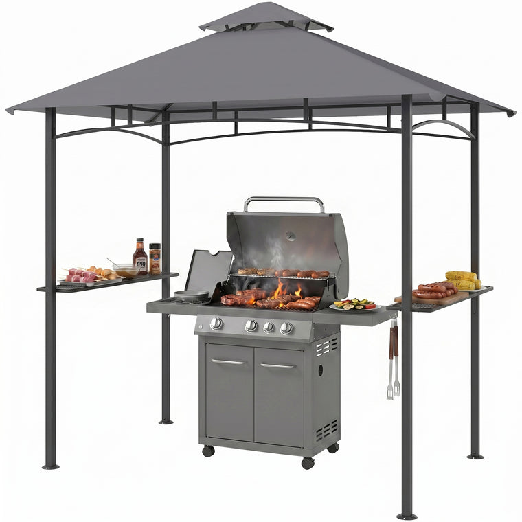 8' x 5' Grey BBQ Grill Gazebo with Double Tiered Canopy