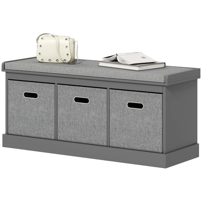 Shoe Storage Bench with Cushion and 3 Drawers - Dark Grey